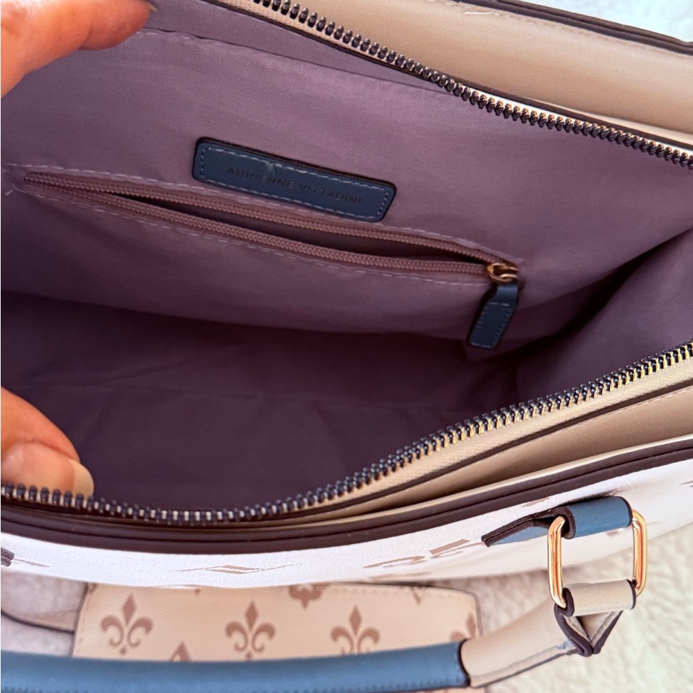 Adrienne Vittadini Beige and Blue Logo Tote with Wristlet - Picture 6 of 15